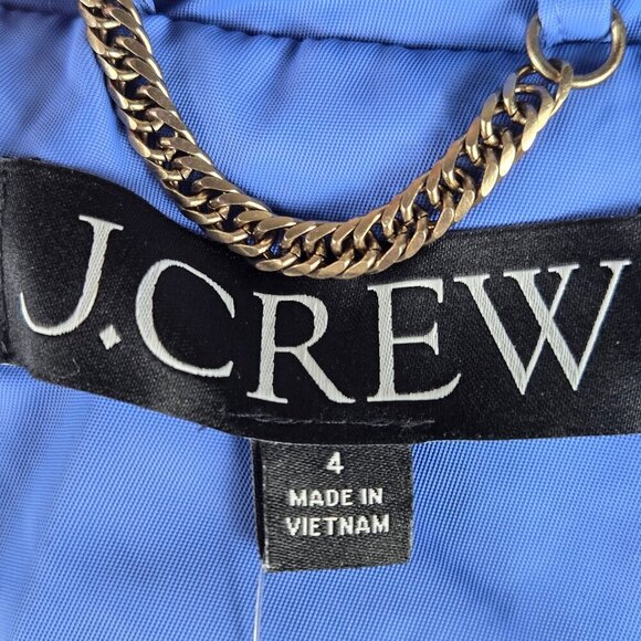 J Crew Size 4 Light Blue Trench Coat White Stitching Double Breasted Nylon Shell - Picture 15 of 16